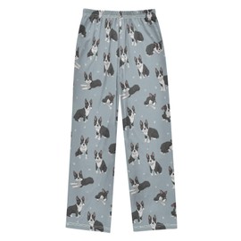 Pajama Pants Cartoon Boston Terrier Paw Grey Lounge Pajama Bottoms Soft Sleep Pjs Sleepwear L