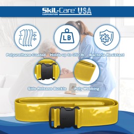 Skil-Care BioShield Wipe-Clean Gait Belt, 60"L, Yellow – Heat-Sealed Webbing, Delrin Buckle, Liquid-Resistant, Ambulation Aid, 914376