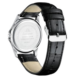 LN LENQIN Mens Watches Analog Quartz Watch for Men Casual Fashion Busines Waterproof Men's Wrist Watches with Leather Strap (Silver White)