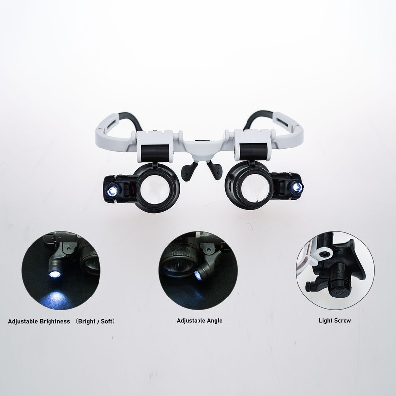 Loupe Magnifier Glasses Head Mount with LED Light Adjustable Glasses
