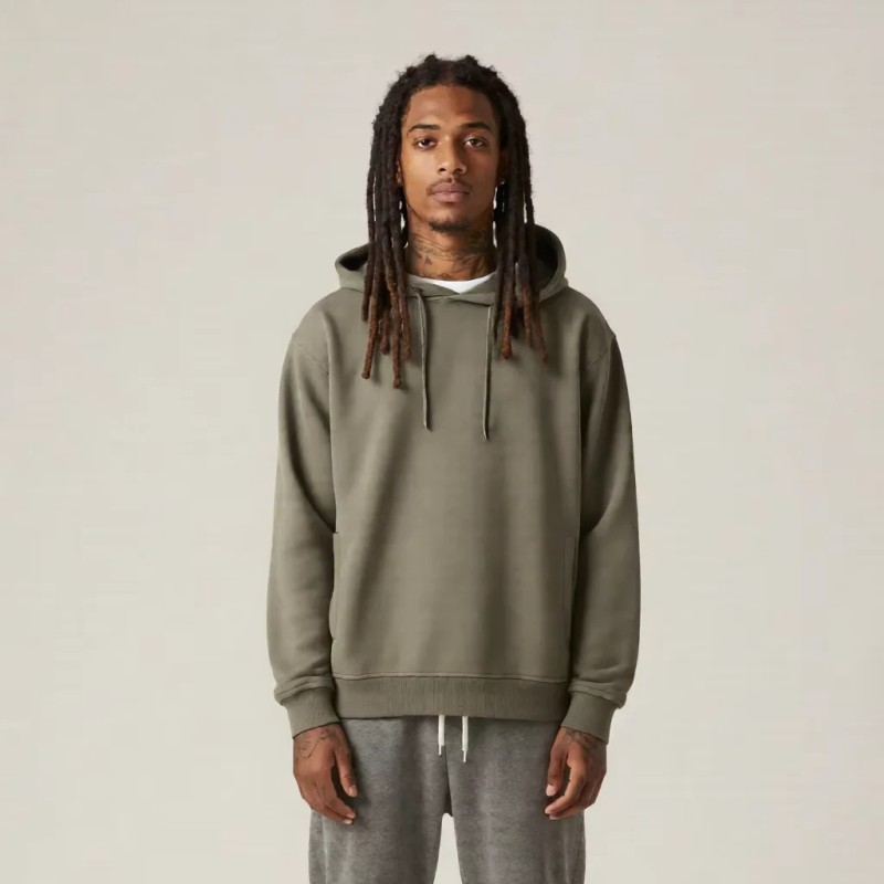 Solid Color Double Layer Hood Side Pocket Terry Cotton Casual