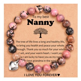 Shuxin Nanny Gifts from Grandchildren, Natural Stone Bracelet Gifts for Nanny Grandma, Christams Birthday Mothers Day Gifts with Message Card