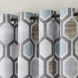 Airwill Full Blackout Curtains 84 Inch Length 2 Panels Set,Grommet Top Window Treatment Drapes with Hexagonal Geometric Pattern (52 x 84 Inch, 2 Panels, Light Beige)