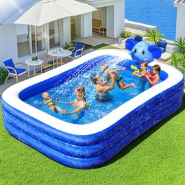 Inflatable Pools with Sprinkler,Upgraded Elephant Inflatable Swimming Pool,Kids Pools for Backyard,Large Inflatable Pool for Adults Blow up Pools,Oversized Thickened Family Inflatable Pool-Blue