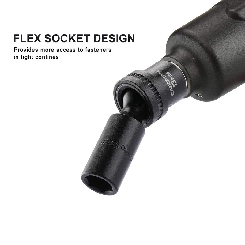 CASOMAN 10 PCS 3/8" Drive Deep Standard Universal Impact Socket