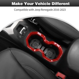 CheroCar for Jeep Renegade Front Water Cup Holder Trim Interior Accessories Compatible with Jeep Renegade 2016-2023,Red…