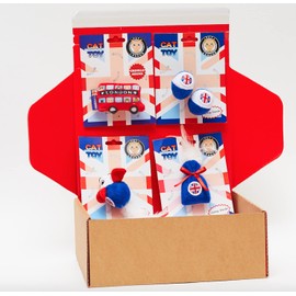 Pet London Cat Gift Box Hamper with British theme-great gift for cats and kittens- 5 toys in the set
