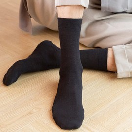 FQZMQBQ Men's Summer Business Socks, Black, White, Mesh, Solid, Thin, Breathable, Cotton, Crew Socks, Sweat Absorbent, Non-stuffy, Soft, Gentleman, 3 Pairs Set, 9.4 - 11.0 inches (24 - 28 cm), black -