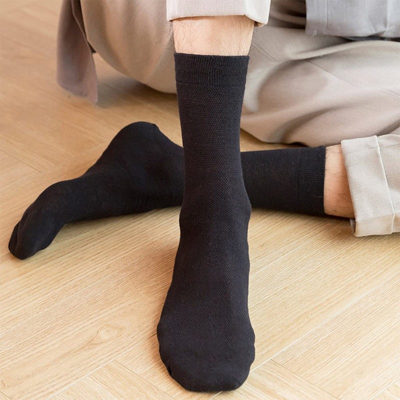FQZMQBQ Men's Summer Business Socks, Black, White, Mesh, Solid, Thin,