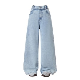 Nivne Tco Tween Girls Wide Leg Jeans - Zipper Fly and Bow Embroidery Back, Denim Pants with Pockets for Girls (US, Age, 12 Years, Blue)