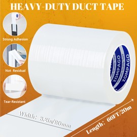 ZOMPAGO Heavy-Duty White Duct Tape - 3.2in x 66FT,Strong Waterproof Adhesive & UV-Resistant,No Residue,Home Repair Tape,Industrial Packaging,Carpet Tape,Outdoor Use,DIY Projects,All-Weather Duct Tape