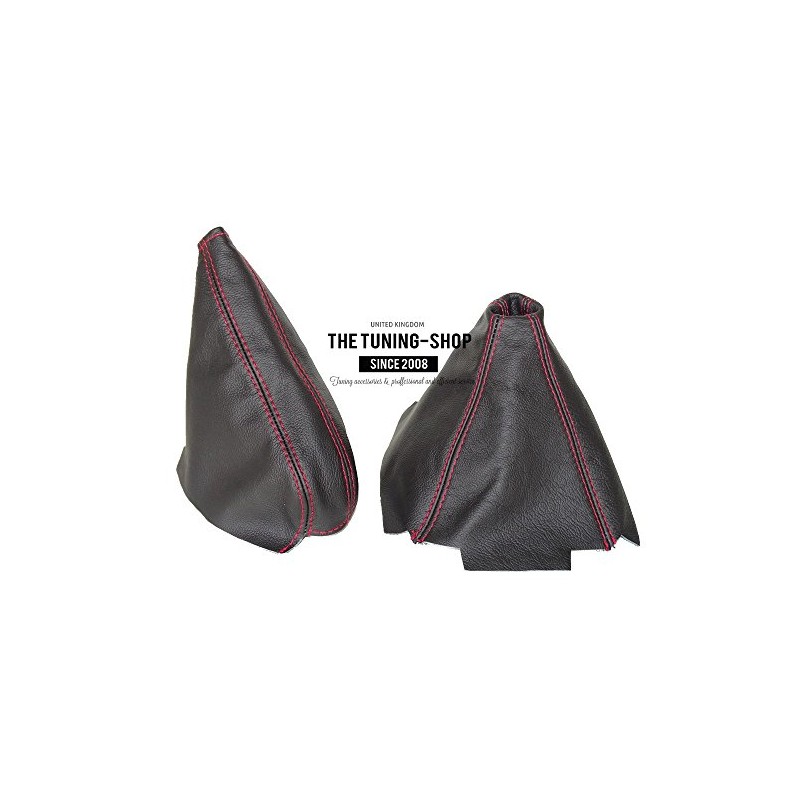 GEAR & HANDBRAKE GAITER BLACK LEATHER RED STITCHING