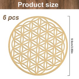 6 Pieces Flower of Life Wooden Flower of Life Coasters Wooden Plate Circle Under Glass Flower of Life for Refilling Stones for Wall Decoration, Cleaning, Meditation, 10 x 10 cm