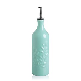Sweejar Ceramic Olive Oil Dispenser Bottle, 24 Oz Relief Design EVOO Oil and Vinegar Dispensing Bottle with Spout for Kitchen, Set of 1 (Turquoise)