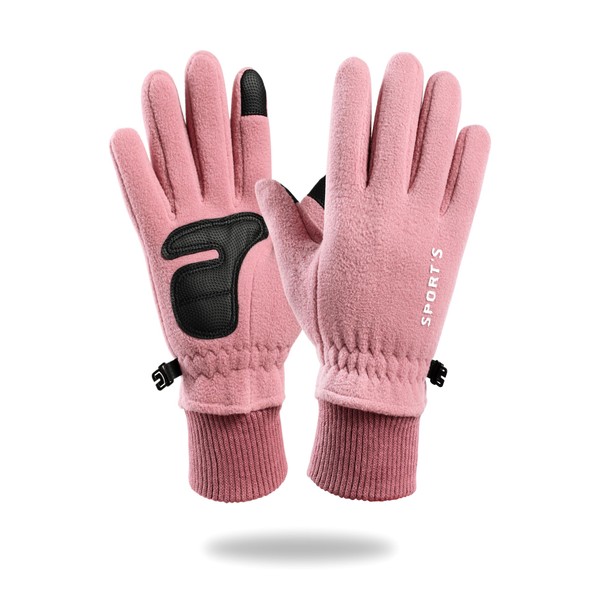 TOBEHIGHER Winter Gloves Women Men - Winter Gloves for Women Cold Weather, Large Touch Screen Solid Lightweight Waterproof Thermal Ski Gloves for Running Cycling Outdoor Activities, Pink