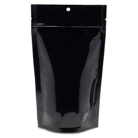 PouchWorth 100 pcs Glossy Black Mylar Nylon 4 Mil 5" x 8.5" Stand Up Food Pouch Zip Lock Smell Proof Bags