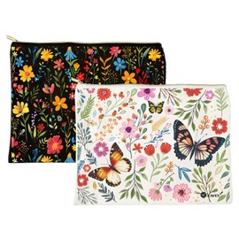 Aesthetic Floral Makeup Bag Small Flower Canvas Cosmestic Bag Wildflower Make Up Bag For Women Vintage Floral Cosmetic Bags With Zipper Retro Flower Pouch Travel Toiletry Organizer Bag