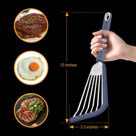 Nonstick Fish Spatula With Silicone Edge, FENGCHEN Silicone Fish Spatula, Heat-Resistant Fish Turner Spatula,Fish Spatulas For Cooking, For Scrapping, Flipping, Frying, Turning Foods (Blue)