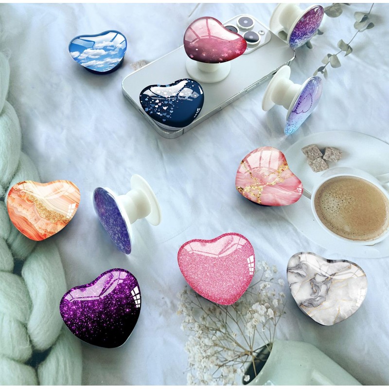 Luhoit - Expanding Moblile Phone Grip Heart Shape Glass Holder