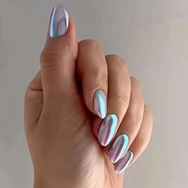 BFY Cat Eye Press on Nails Round Fake Nails Holographic Glitter Acrylic Nails Kits (Style 12, standard)