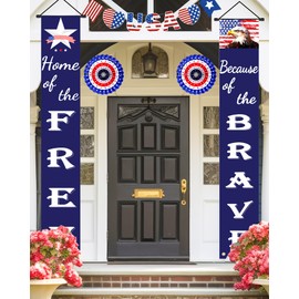 Oomloid Patriotic Decorations for Memorial Day, 4th of July Decor American Flag Patriotic Porch Sign Banners, Red White Blue Independence Day Veterans Day Hanging Banner for Indoor Outdoor Outside