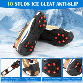 UNITACKLE Anti Slip Ice Cleats, Ice Snow Traction Cleats for Walking on Snow and Ice, 10 Steel Studs Crampons, Ice Snow Grips with Extra 20 Replacement Studs for Shoes and Boots