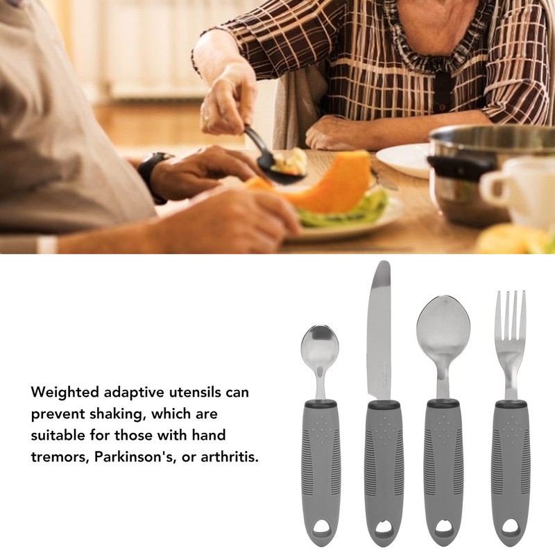 4Pcs Adaptive Utensils Weighted Non Slip Rubber Handle for Hand