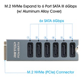 M.2 to SATA Adapter [6-Port], RIITOP M2 NVMe to SATA 3.0 Card with ASM1166 Chipset for SSD/HDD up to 6Gbps