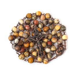 Nazareth Store Vintage Natural Yellow Jasper Stone Beads 8mm Necklace Holy Earth Medal & Cross Religious Rosaries Terra Santa Jerusalem Collection, Zinc stone