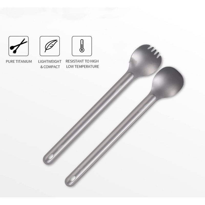 LSYJING Titanium Long Handle Spoon Fork Combination, Portable Camping Tableware