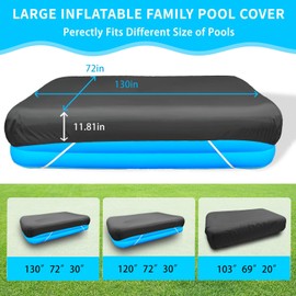 10 X 6 ft Inflatable Rectangle Swimming Pool Cover 120x72 inch Inflatable Rectangular Outdoor Pool Cover 118x79 Rainproof Pool Covers 103 x 69 inch for Outdoor Garden Family Pools Protector