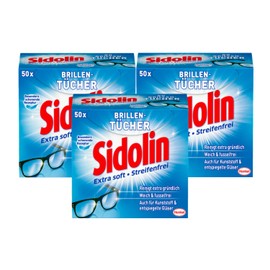 Sidolin Glasses Cleaning Cloths 150 (3 x 50) Pieces, Wet Cleaning Cloths for Glasses, Displays, Screens, Effortless and Lint-Free, Ideal for Travelling