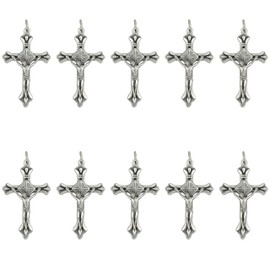 Ten Pack of Crucifix Pendants | Sunburst Design Behind Corpus | Silver-Tone Metal | Add to DIY Rosaries, Chaplets, and Catholic Jewelry | Made in Italy, Metal, No Gemstone