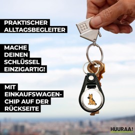 Huuraa Anhänger Deutscher Schäferhund Schäfi Comic Geschenk Metall mit Kunstleder Einkaufswagenlöser Deutscher Schäferhund Präsent