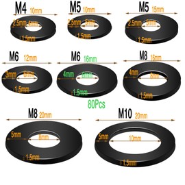 YFLeomry Pack of 80 Flat Washers M6 x 16 mm Black Stainless Steel for Repairs in the House Screws Nuts and Threaded Rod