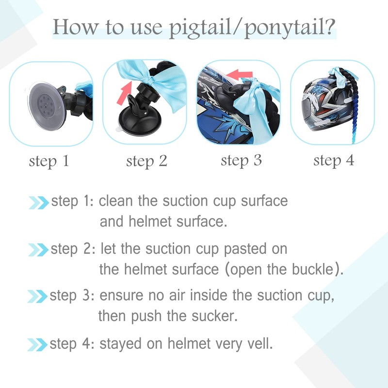 SEGO Helmet Pigtail Braids with Detachable Suction Cup with Bowknot