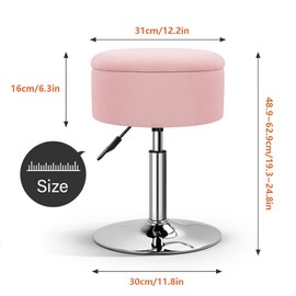 KKTONER Velvet Round Vanity Stool with Storage Height Adjustable Makeup Chair with Swivel Base Non-Slip Small Vanity Stool for Spa Salon Dressing Room Bedroom (Pink)