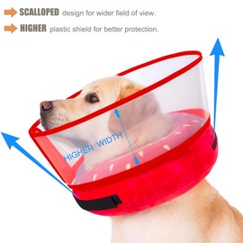 Inflatable Dog Cone Collar for Large Medium Small Dogs, Soft Dog Donut Collar Adjustable Recovery Cone for Pets After Surgery, Extra Enhanced Anti-Licking Guard Shield for Pets (ML, Strawberry)