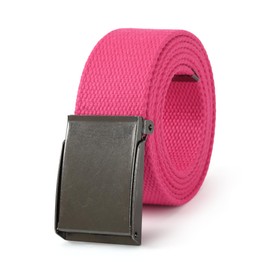 Mile High Life Canvas Web Belt | Cut to Fit Up to 52" | Flip-Top Matte Silver Nickel Buckle (Hot Pink)