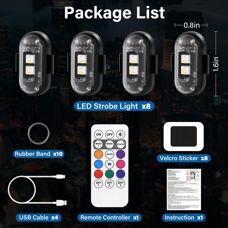 Amiline Wireless LED Lights for Car 8PCS with Remote Control,