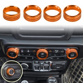 Voodonala Air Conditioner Headlight Center Consoles Switch Knob Cover Trim for 2018-2025+ Jeep Wrangler JL JLU Gladiator JT 4xe Interior Accessories Orange Aluminum Alloy 4pcs