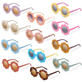 12 Pairs Kids Round Flower Sunglasses Flower Shaped Sunglasses Cute Outdoor Sunglasses Eyewear for Kids(Stylish Colors)