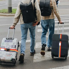 Veki Set of 4 Luggage Strap Set, Luggage Strap with Address Label, Luggage Strap for 18-32 Inch Suitcase, Adjustable Suitcase Straps, Suitcase Accessories for Quick Recognition Luggage, Travel Bag,