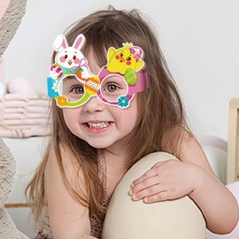 Villorem Easter Glasses - Pack of 16, Easter Bunny Decoration Paper Eyeglasses, Easter Photo Booth Props for Easter Party Decorations
