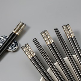 Fiberglass Chopsticks 10 Pairs, Chopsticks Reusable Chinese Style, Amber Pattern Decoration Chopsticks- Dishwasher Safe, 9.4 Inch…