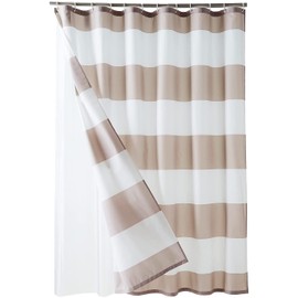 Akvot Cortina de Baño con Ganchos, Tela Impermeable y Lavable para Ducha, Puestos y Bañeras, 180x180 CM, Color Beige y Café