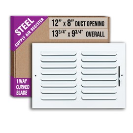 Fits 12x8 Duct Opening 1 Way Fixed Curved Blade Air Supply Diffuser by Handua | Register Vent Cover Grille for Sidewall and Ceiling | White | Outer Dimensions: 13.75" X 9.75"