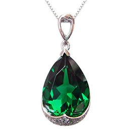 Navachi 925 Sterling Silver 18k White Gold Plated 10.5ct Pear Emerald Az9639p Pendant necklace