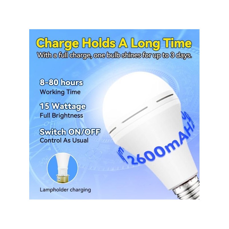 Neporal LITE PRO Battery Backup Light Bulbs, 2600mAh Rechargeable Light