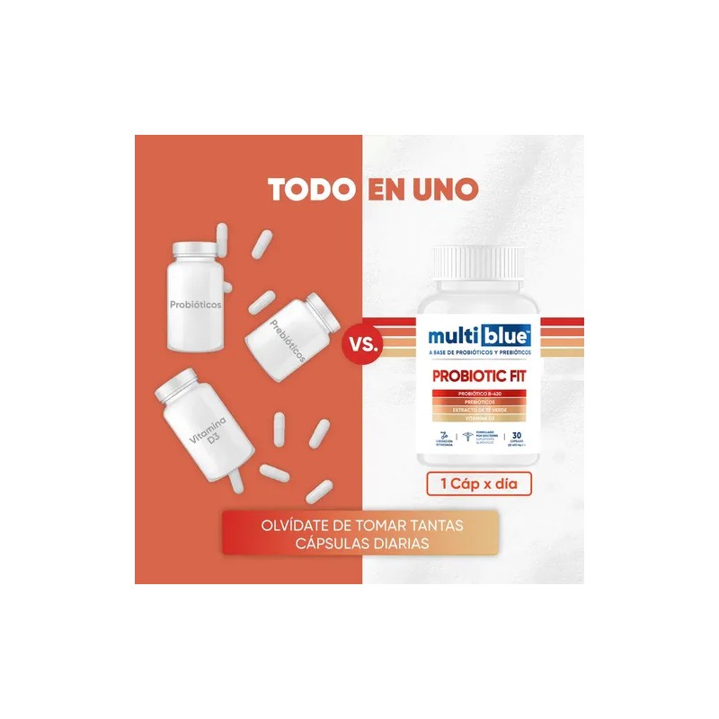 Multiblue - Probioticos Prebioticos Y Vitamina D3 - 30 Caps